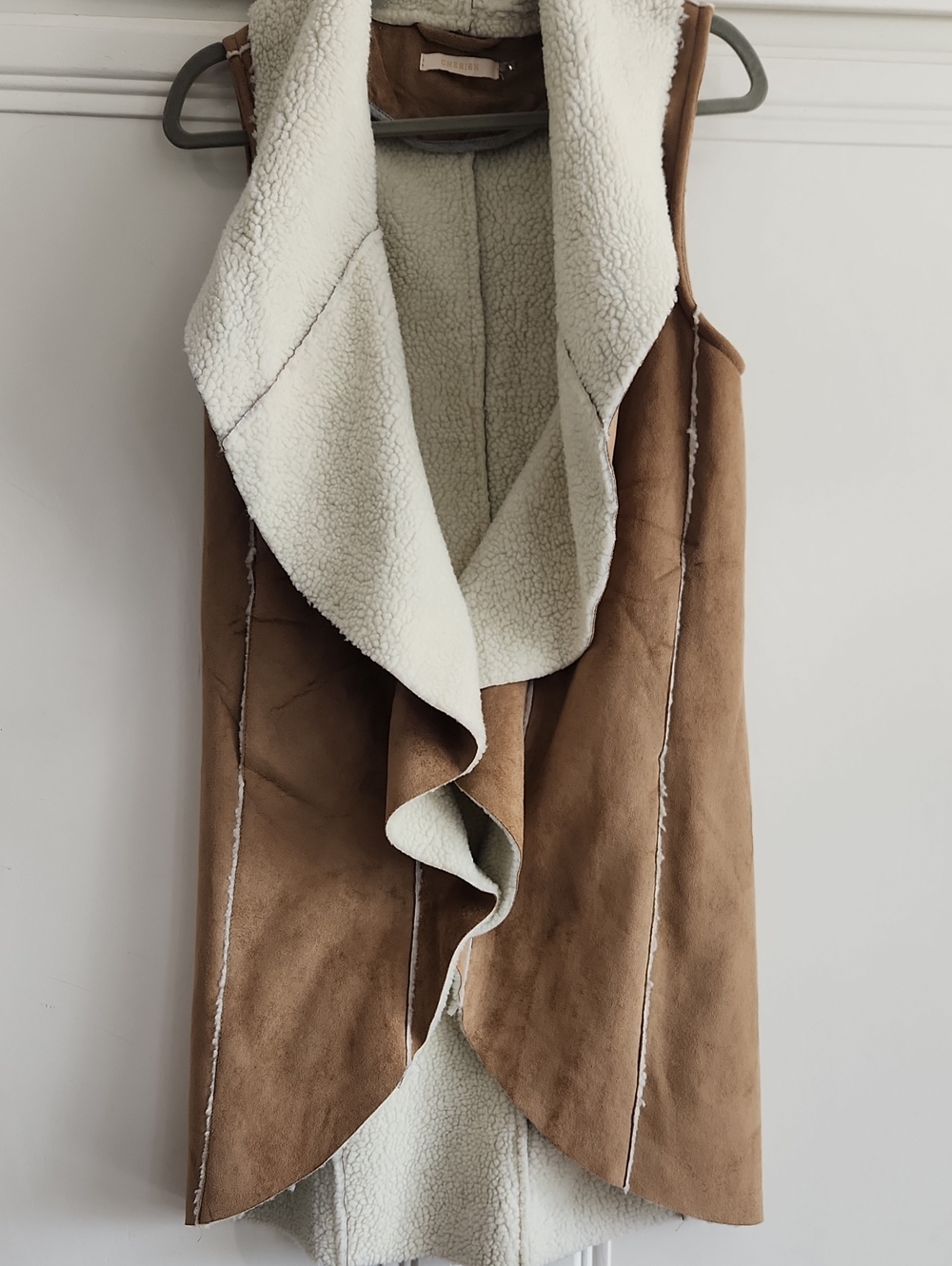 Cherish.. Light Brown Faux Suede Vest with Cream Sherpa Lining